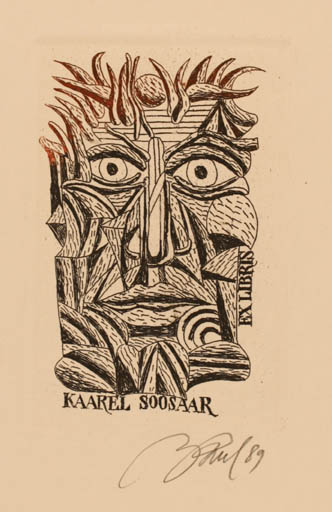 Exlibris by Illimar Paul from Estonia for Kaarel Soosaar - Portrait Surrealism 