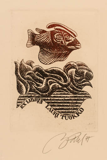 Exlibris by Illimar Paul from Estonia for Lauri Tuokko - Fish 