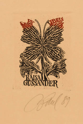 Exlibris by Illimar Paul from Estonia for Raisa Gussander - Flower Butterfly 