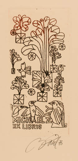 Exlibris by Illimar Paul from Estonia for Michael May - Flora Bird 