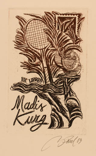 Exlibris by Illimar Paul from Estonia for Madis Kurg - Flora Sport/game 