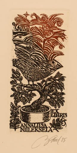 Exlibris by Illimar Paul from Estonia for Annaliisä Niileksela - Flora Bird 