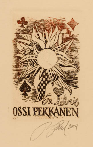 Exlibris by Illimar Paul from Estonia for Ossi Pekkanen - Sun Sport/game 