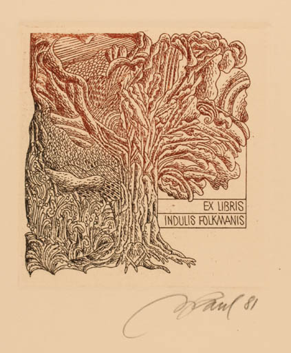 Exlibris by Illimar Paul from Estonia for Indulis Folkmanis - Flora Tree 