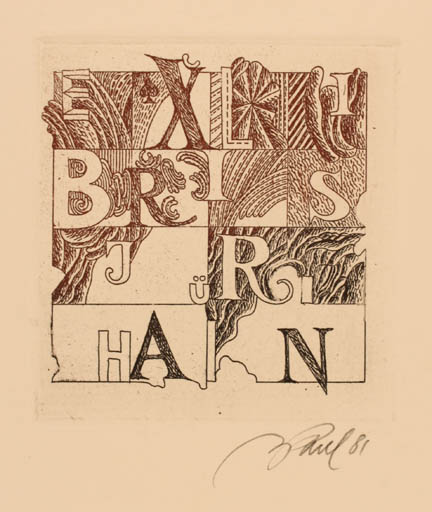 Exlibris by Illimar Paul from Estonia for Jüri Hain - Abstract 