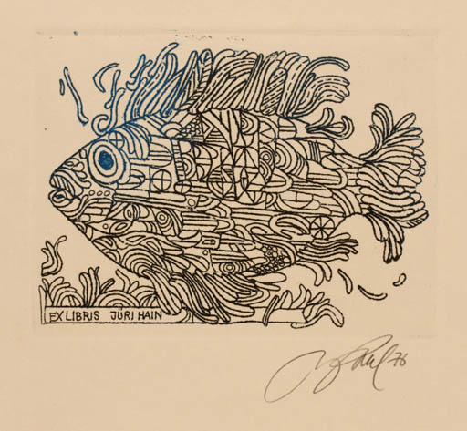 Exlibris by Illimar Paul from Estonia for Jüri Hain - Fish 