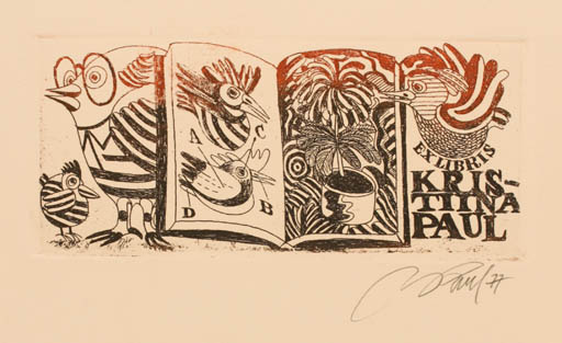 Exlibris by Illimar Paul from Estonia for Kristiina Paul - Book Flora Bird 