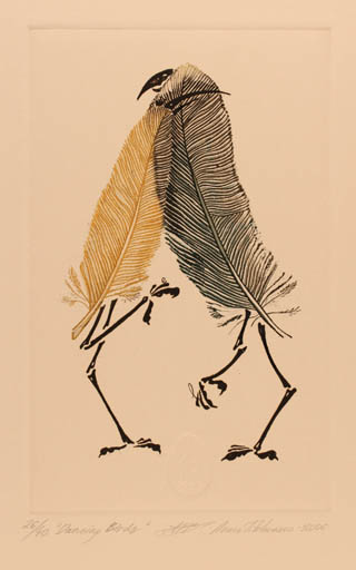 Exlibris by Anna Tikhonova from Russia for Anna Tikhonova - Bird Couple Surrealism 