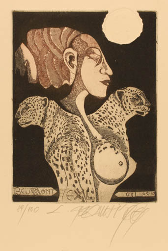 Exlibris by Leo Bednarik from Slovak Republic for Beumont Gol - Fauna Woman Portrait 