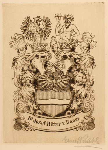 Exlibris by ? Krahl. Ernst from Austria for Dr. Josef Ritter v. Bauer - Heraldry 
