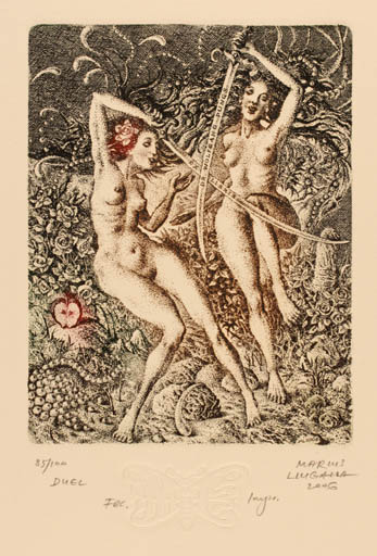 Exlibris by Marius Liugaila from Lithuania for Dr. Wolfgang Pungs - Flower Erotica Flora Fruit Woman Nude 