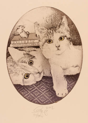 Exlibris by Olaf Gropp from Germany for Steffi Blüschke-Russbild - Book Fauna Cat 