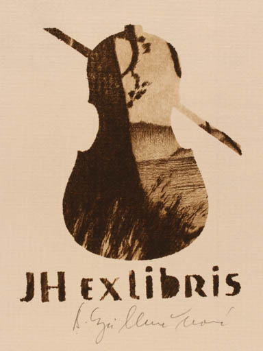 Exlibris by Bozena Dvorakova-Kjullenenova from Czech Republic for ? J. H. - Scenery/Landscape Maritime Music 