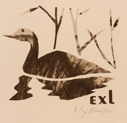 Exlibris by Bozena Dvorakova-Kjullenenova from Czech Republic for ? L. - Flora Bird Maritime 