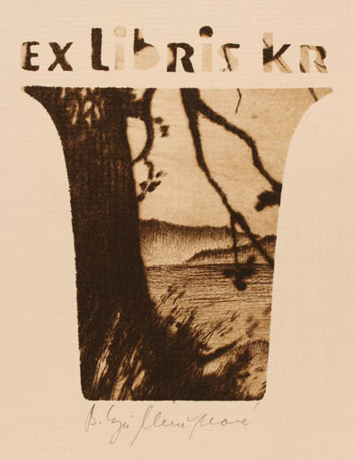 Exlibris by Bozena Dvorakova-Kjullenenova from Czech Republic for R. K. - Scenery/Landscape 