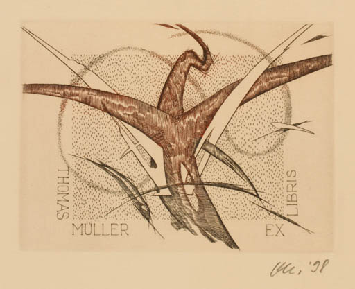 Exlibris by Detlef Olschewski from Germany for Thomas Müller - Abstract Bird 