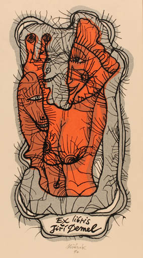 Exlibris by Jaroslav Horanek from Czech Republic for Jiri Demel - Abstract Woman 