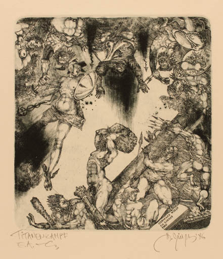 Exlibris by Harry Jürgens from Germany for Dr. Hermann Wiese - Classical antiquity Drama Mythology 