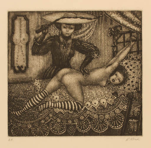 Exlibris by Patricia Nik-Dad from France for Wolfgang Burgmer - Interior Erotica Woman Nude 