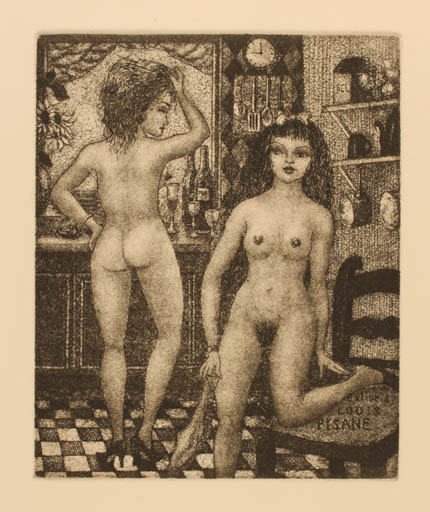 Exlibris by Patricia Nik-Dad from France for Louis Pisane - Interior Nude 