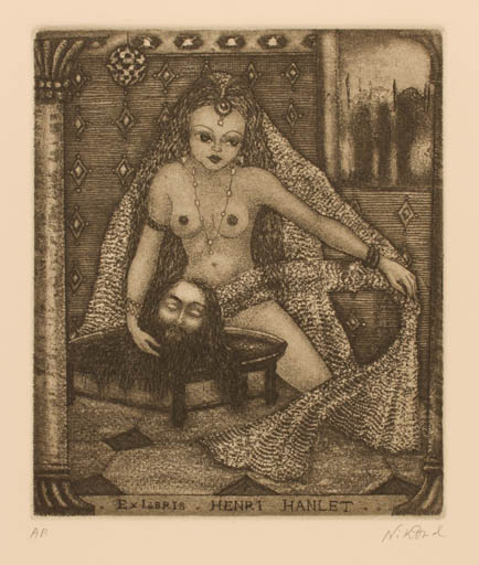 Exlibris by Patricia Nik-Dad from France for Henri Hanlet - Erotica 