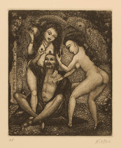 Exlibris by Patricia Nik-Dad from France for Aloys Vertongen - Erotica Woman Man Nude 