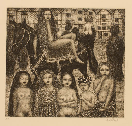 Exlibris by Patricia Nik-Dad from France for Gordon P. Smith - Horse Woman Nude 