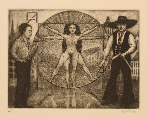 Exlibris by Patricia Nik-Dad from France for W Bünzel - Woman Man Nude 