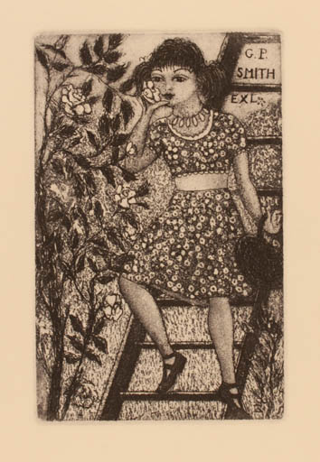 Exlibris by Patricia Nik-Dad from France for Gordon P. Smith - Flora Woman 