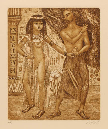 Exlibris by Patricia Nik-Dad from France for ? ? - Woman Man Nude Romance 