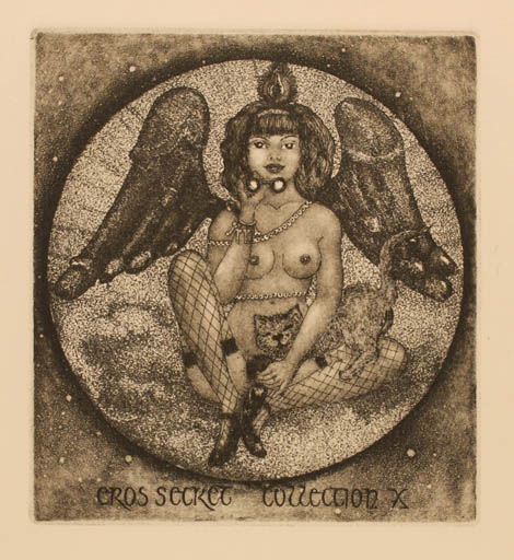 Exlibris by Patricia Nik-Dad from France for ? ? - Erotica Cat Woman Nude 