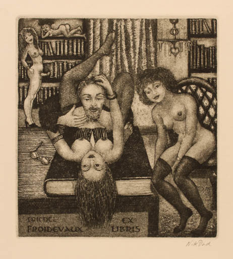 Exlibris by Patricia Nik-Dad from France for Cqicnel Froidevaux - Book Interior Erotica Woman Man Nude 