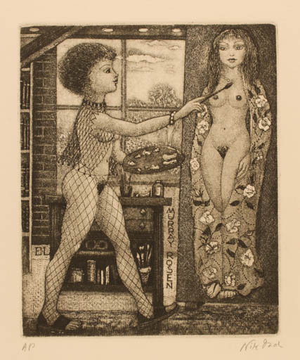 Exlibris by Patricia Nik-Dad from France for Murray Rosen - Interior Woman Nude 