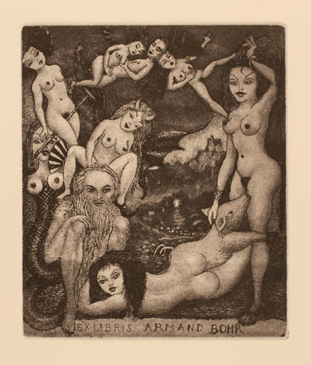 Exlibris by Patricia Nik-Dad from France for Armand Bohr - Erotica Woman Man 