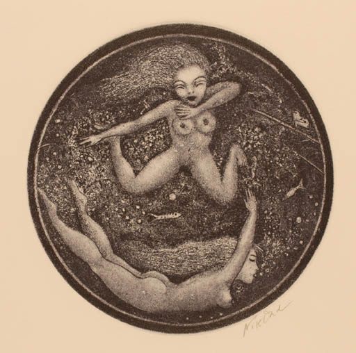 Exlibris by Patricia Nik-Dad from France for ? ? - Fish Woman Nude 