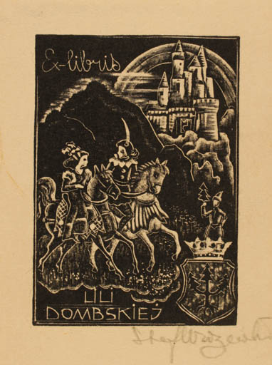 Exlibris by Stefan Mrozewski from Poland for Lili Dombskiej - Castle/Palace Horse Horseman/Rider 