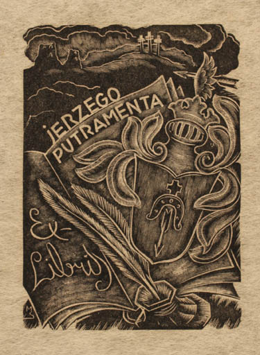 Exlibris by Stefan Mrozewski from Poland for Jerzego Putramenta - Heraldry 