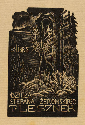 Exlibris by Stefan Mrozewski from Poland for T Leszner - Fauna Forest 