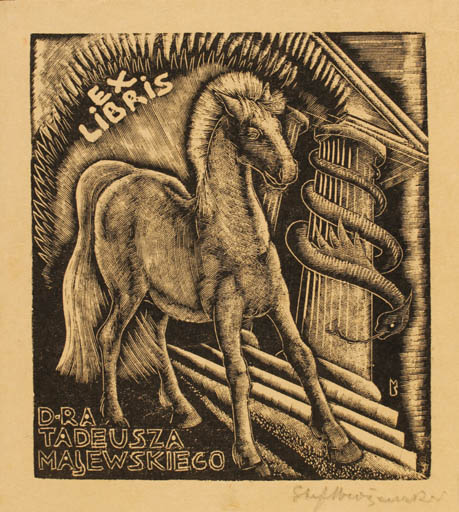 Exlibris by Stefan Mrozewski from Poland for Tadeusza. Dr Malewskiego - Fauna Horse 