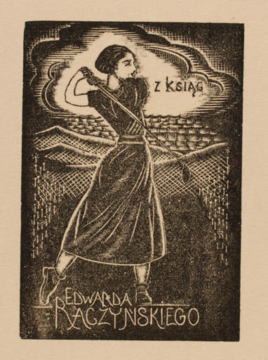 Exlibris by Stefan Mrozewski from Poland for Edwarda Ragzynskiego - Woman Sport/game 