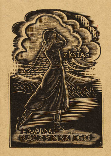 Exlibris by Stefan Mrozewski from Poland for Edwarda Ragzynskiego - Woman Sport/game 