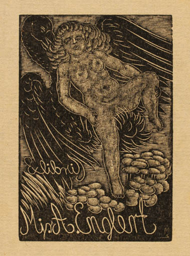 Exlibris by Stefan Mrozewski from Poland for A. Mis Englert - Erotica Leda and the Swan 