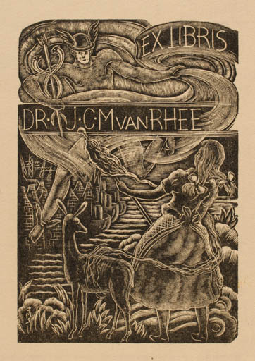 Exlibris by Stefan Mrozewski from Poland for ? Rhee J.C.M van - Fauna Hermes Woman Medicine 