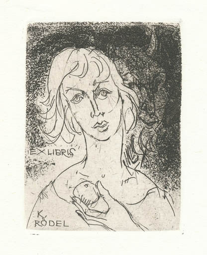 Exlibris by Rudolf Koch from Germany for Klaus Rödel - Woman Portrait 