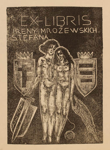 Exlibris by Stefan Mrozewski from Poland for Ireny Mrozewskiej - Nude Couple 