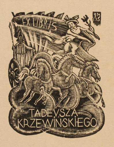 Exlibris by Stefan Mrozewski from Poland for Tadevsza Krzewinskiego - Classical antiquity Horse Mythology 