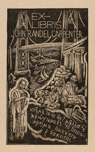 Exlibris by Stefan Mrozewski from Poland for John Randelcarpenter - Religion Ship/Boat 