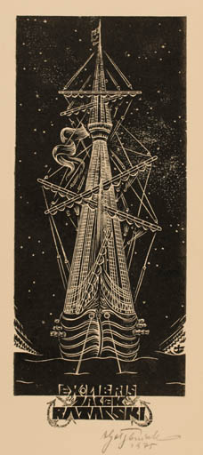 Exlibris by Antoni Golebniak from Poland for ? ? - Ship/Boat 