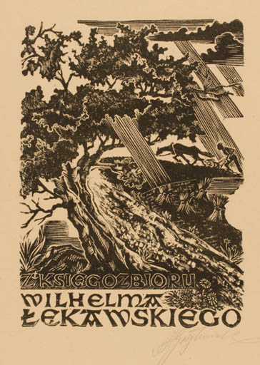 Exlibris by Antoni Golebniak from Poland for ? ? - Horse Man Tree 