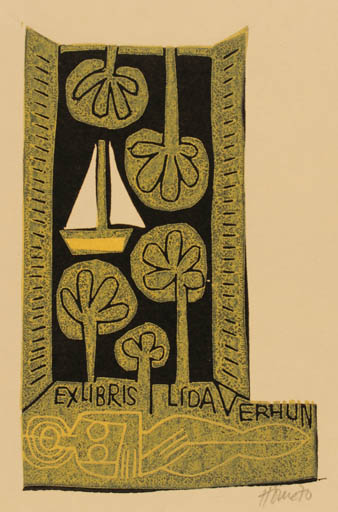 Exlibris by Miroslav Houra from Czechoslovakia for Lida Verhun - Ship/Boat 